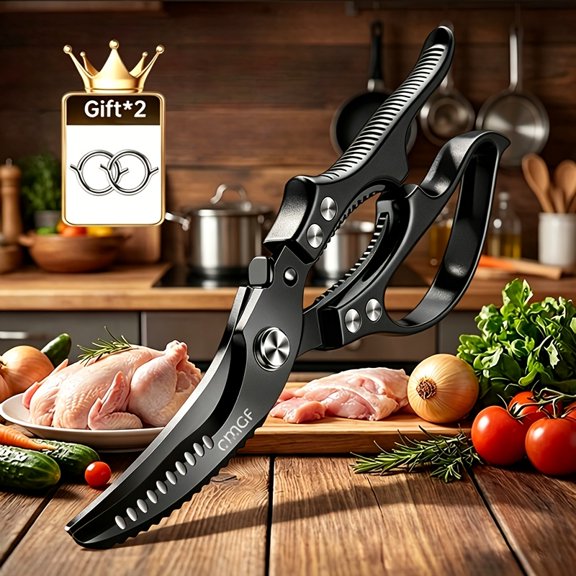 Professional Stainless Steel Kitchen Shears with Razor Sharp Precision Blades & Non-Slip Grip, Easy Clean Heavy Duty Cooking Scissors for Poultry Meat Veggies Grilling, Home & Commercial Kitchen Use
