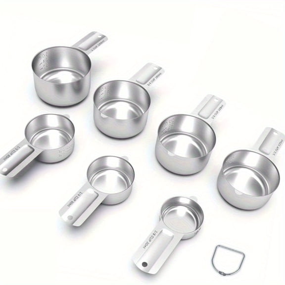 Professional Stainless Steel Measuring Cups, 7-Piece Set with Engraved Marks (1/8 to 1 Cup), Rust-Proof & Dishwasher Safe Kitchen Tools