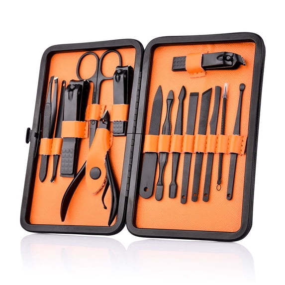 Manicure Set Nail Clippers Pedicure Kit, 15 Pieces Manicure Kit Hand Foot Care, Professional Grooming Kits, Nail Care Tools, Black