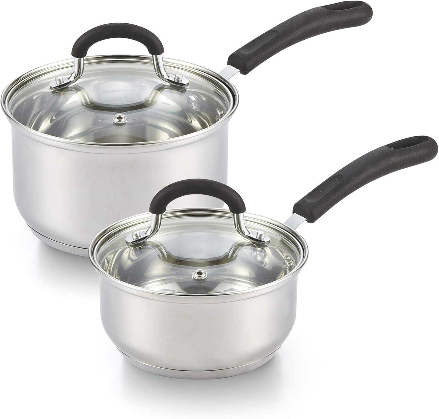 Professional Stainless Steel Saucepan Set with Lids, 1QT and 2QT, Silver