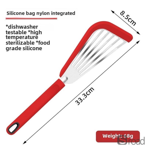 Professional Stainless Steel Slotted Turner Spatula, Anti-Scalding Heat Resistant Flipper For Grilling, Frying Fish, Outdoor Cooking With Non-Slip Handle,Red-silicone handle