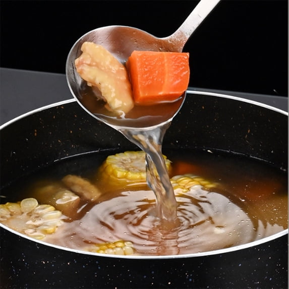 Professional Stainless Steel Soup Ladle, 11.4" Comfort Grid, Long Ergonomic Handle, Durable Kitchen Utensil for Cooking, Stirring, Serving Soups, Heavy-Duty Metal, Dishwasher Safe