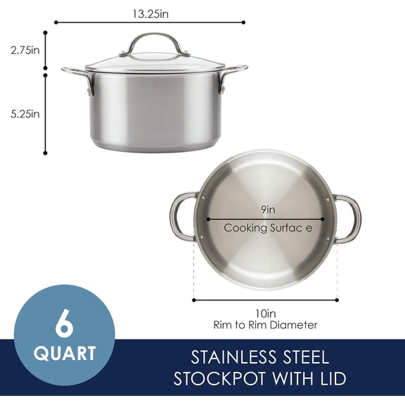 Professional Stainless Steel Stockpot with Lid, Induction Ready, Dishwasher Safe, 6 Quart -  Cookware for Home Kitchens