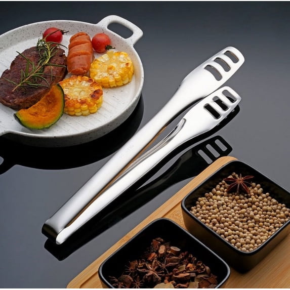 Professional Stainless Steel Tongs, Heavy Duty Locking Clip, Non-Slip Grip, Heat Resistant, for Grilling Barbecue, Salad Serving, Home Cooking Essentials Akmoler | Silver