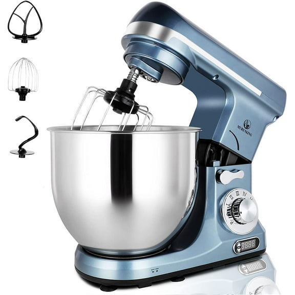 Professional Stand Mixer 6-Qt with Timer 500W 6-Speed Tilt-Head Food Electric Mixer Kitchen Machine Plastic Silver Blue