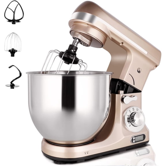 Professional Stand Mixer, 6-Qt with Timer, MK37 500W 6-Speed Tilt-  Electric Mixer Kitchen Machine,Plastic (Champagne)