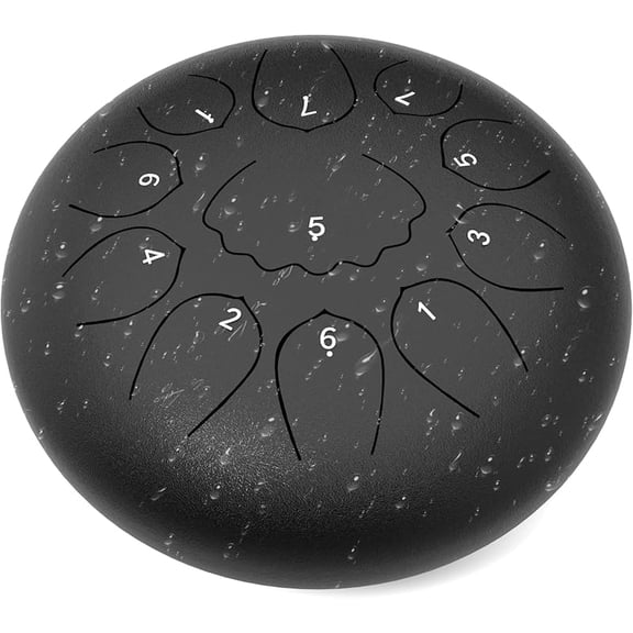 Professional Steel Tongue Drum for Adults & Kids - 12 inch Hand Percussion Instrument Rain Drum with 13 Notes for Yoga, Meditation, Music Therapy & Concerts Play (Black, 12 Inch)