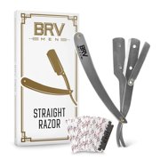 Professional Straight Edge Barber Razor w/ 100 Lord Platinum Single Edge Razor Blades | Straight Razors for Men | Barbershop Accessories | Mens Shaving Knife & Shavette - Silver