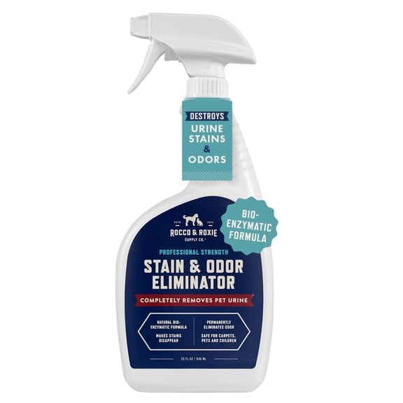 Rocco & Roxie Supply Co. Stain & Strong Odor Eliminator, Enzyme Cleaner, Pet Odor Eliminator for Home -Carpet Stain Remover for Cats & Dog Pee - Urine Destroyer - Carpet Cleaner Spray Clear, 32 Fl Oz