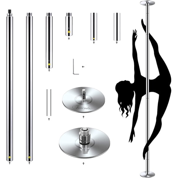 Professional Stripper Pole Spinning Static Dance Pole,45mm in Diameter Removable Portable Dancing Poles for Exercise Home Club,Height Adjustable at The Bottom.Silver