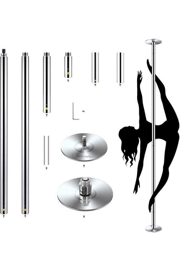 Professional Stripper Pole Spinning Static Dance Pole,45mm in Diameter Removable Portable Dancing Poles for Exercise Home Club,Height Adjustable at The Bottom.Silver