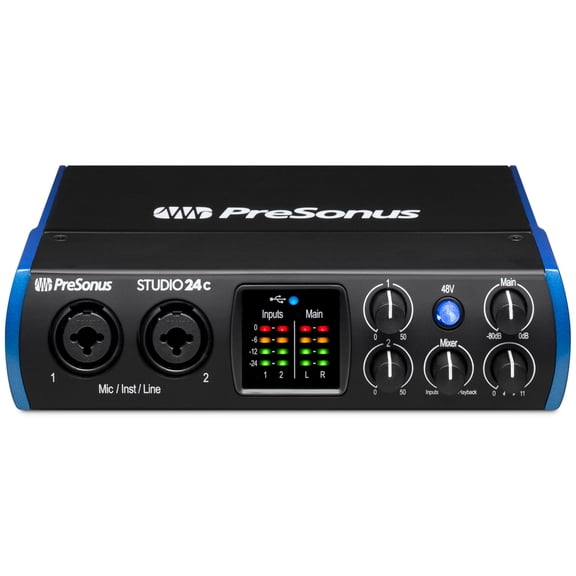 Professional Studio 24c Audio Interface 2in 2out, 192kHz USB Recording Device, Includes Studio One Software, MIDI I/O, Black