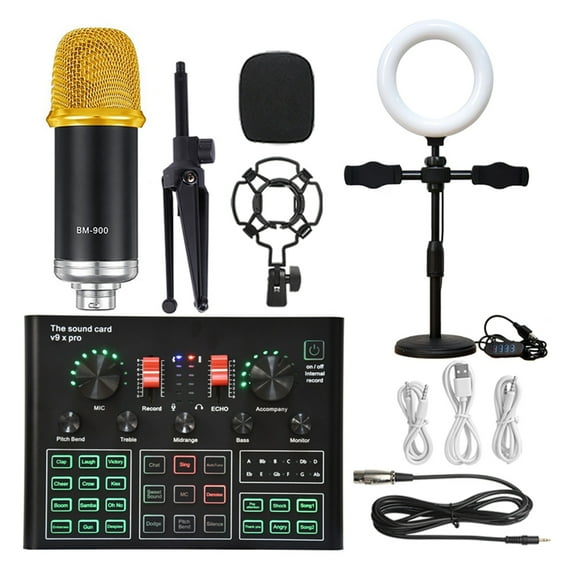 Professional Studio Condenser Microphone Bundle WXH1000 Mic Kit With Live Sound Card Wireless Karaoke