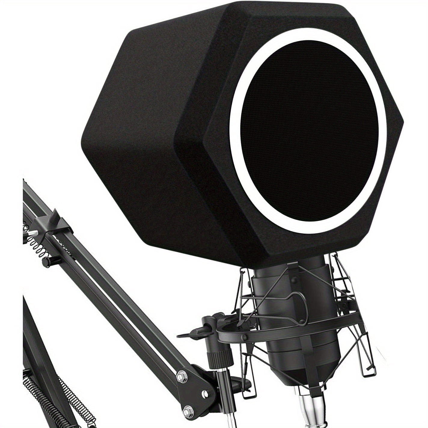 Professional Studio Microphone Windscreen Pop Filter Ball with 5-Sided Sound-Absorbing Foam & Octagonal Windshield - Reduces Noise, Pops, Breath Sounds, Echoes - Black