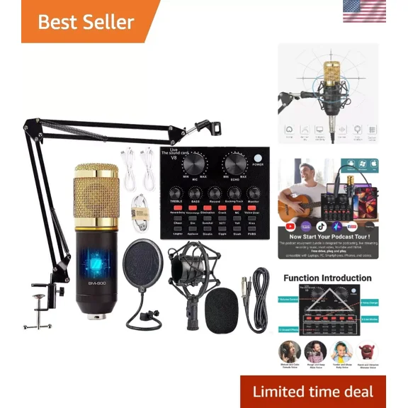Professional Studio Recording Bundle with BM-800 Mic & Live Sound Card - Gold