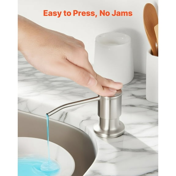 Professional Style Stainless Steel Soap Dispenser, 1-Hole Built-In Design for Kitchen Sink Countertop