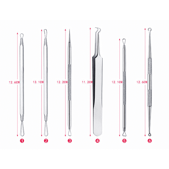 Professional Surgical Blackhead Remover Tools, Blemish and Splinter Acne Pimple Removal Kit, Come Done Extractor Tool for Whitehead, Pimples - Beauty Tools Pack of 6