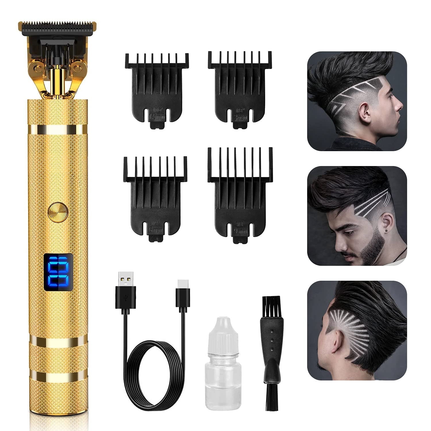 Professional Hair Clippers For Men - Cordless T-Blade Trimmer Kit With Led Display Professional Hair Cutting Kit Beard Trimmer Barbers Men Women Kids Clipper Set Rechargeable Grooming Kit