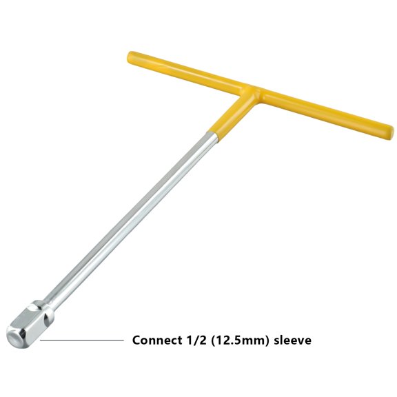 Professional T-Handle Socket Wrench Kit High-Strength Steel Outer Hexagon Driver with 1/2-Inch Adapter for Car Bike Repair Long Reach Design Silver Yellow 27cm