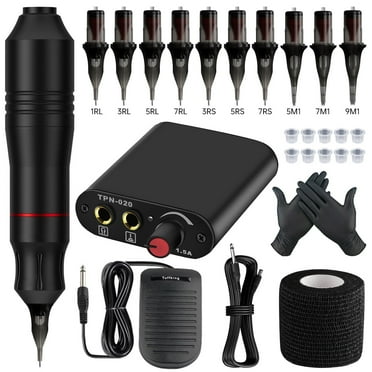 Professional Tättoo Kit for Beginners – Bigtrek Rotary Tättoo Machine with Strong Motor, Mini Power Supply (18V/1.5A), Foot Pedal, 10 Cartridges, Accessories Set for Practice and Learning