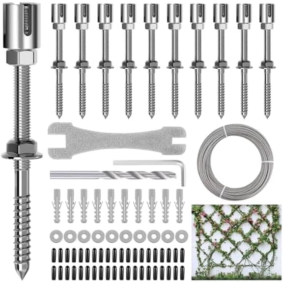 Professional T316 Stainless Steel Wire Trellis Kit for Climbing Plants Outdoor, Heavy Duty Plant Support System (53Ft x 1/8"), Garden Wire Grid Espalier Trellis Kit with Rust Proof Design