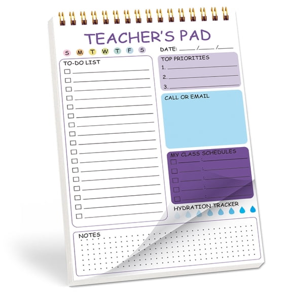 Professional Teacher Daily Planner Twin Coil Binding Memo Pad 52 Sheets for Daily Scheduling and Lesson Plans Management
