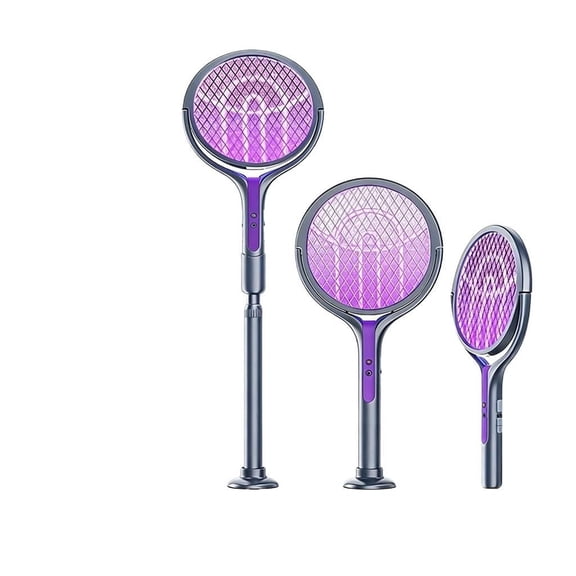 Professional Telescopic Electric Bug Zapper with 180 ° Rotatable Head, 1060mm Extendable Fly Swatter with 3000V Power, USB-C Rechargeable Mosquito Killer for High Ceilings and Walls, Purple