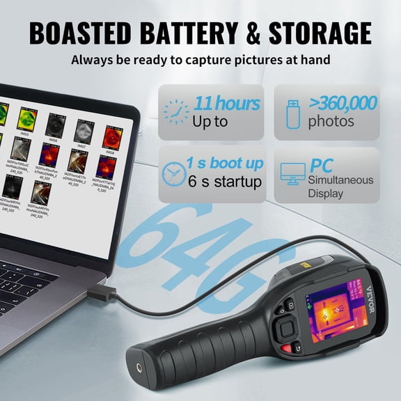 Professional Thermal Imaging Camera, 20Hz Refresh Rate, 2MP Visual Photo, Includes 64GB SD Card and Battery