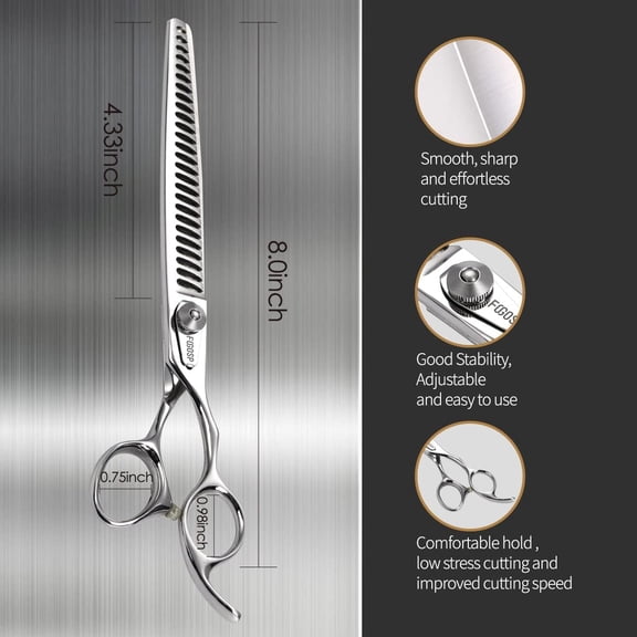Professional Thinning Shears for Dogs with Serrated Edge 8 inch Dog Grooming Scissors Long Chunkers Shears Japan 440C 70% Thinning Rate 26 Teeth(8in)