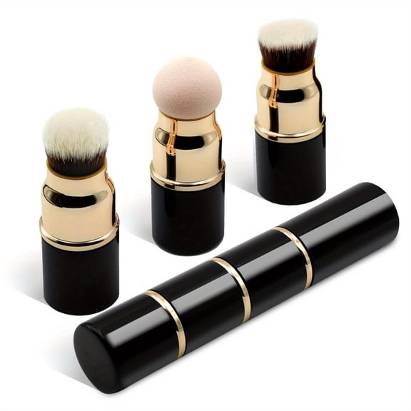 A Professional Three-In-One Makeup Brush Set - Featuring Nylon Bristles, ABS Plastic Handles, Oil-Free, Suitable for All Skin Types, Including Foundation Brush, Blush Brush, And Powder Brush.