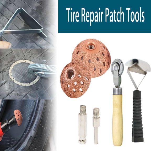 Professional Tire Repair Tool Kit - Tungsten Buffing Wheel, Patch Roller & Scraper for Car & Motorcycle