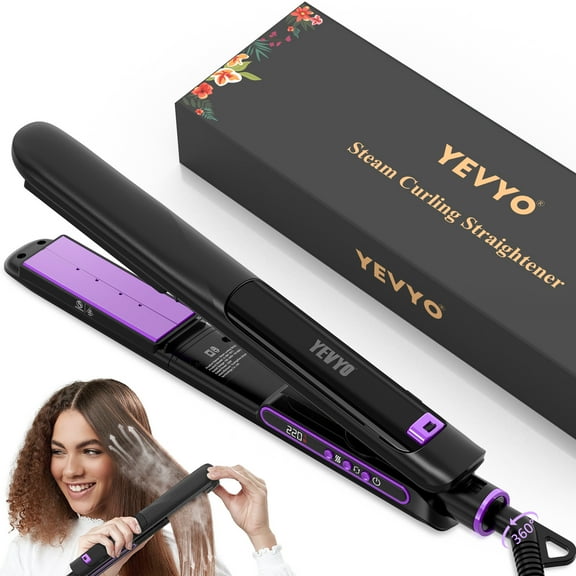 Professional Titanium Steam Straightener - 300M Ionic Anti-Frizz Iron with 10s Fast Heat, Dual Voltage & 24H Curl Hold, Salon-Grade Gift Set