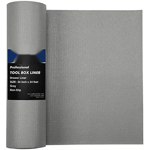 Professional Tool Box and Drawer Liner, Grey, Easy Cut Non-Slip Foam Rubber Toolbox Drawer Liner Mat - Adjustable Thick Cabinet Liners, 24inch (Wide) X 24feet (Long)$$Tools