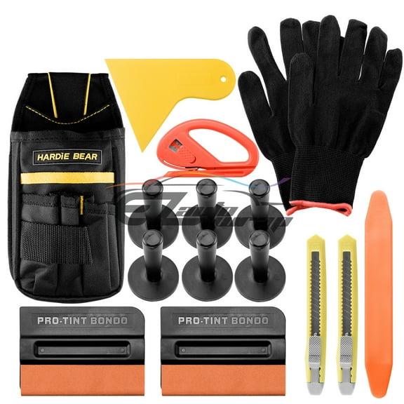 Professional Tools Kit Car Wrap Vinyl Window Tint Film Sticker Scratch Free Pro Tint Squeegee With felt Razor Snitty Safety Cutter Gloves 6 Magnets Bag Pouch Combo Set TK07