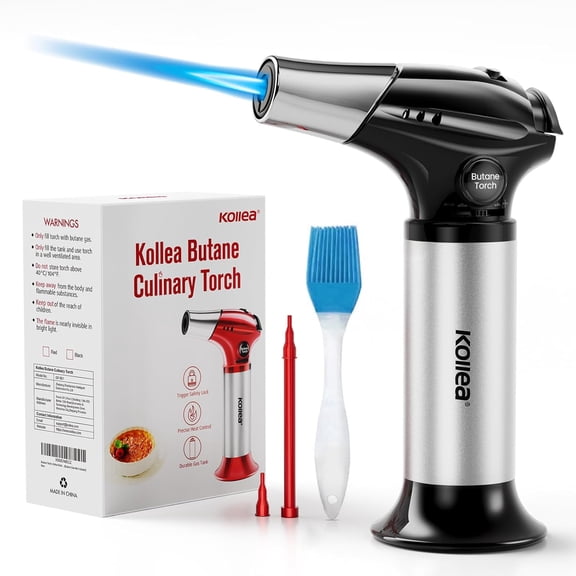 Professional Torch Lighter, Refillable Butane Kitchen Food Torch with Safety Lock & Adjustable Flame for Chef Cooking, Creme Brulee, Baking, BBQ, Crafts (Butane Gas Not Included)