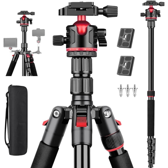 Professional Tripod for Camera, Aluminum Tripod Monopod for DSLR, Spotting Scope, Telescope, Binoculars, Compact Heavy Duty Camera Stand for Photography Video Recording Travel