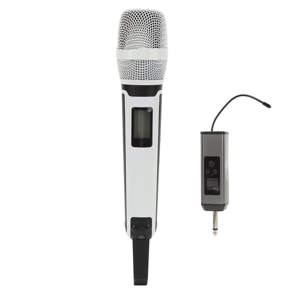 Professional UHF Wireless Microphone Handheld Dynamic Cordless Cardioid Mic Set with Rechargeable Metal Receiver for Karaoke Singing Live Speech Stage Church, White 10.2 Inches / 26 cm