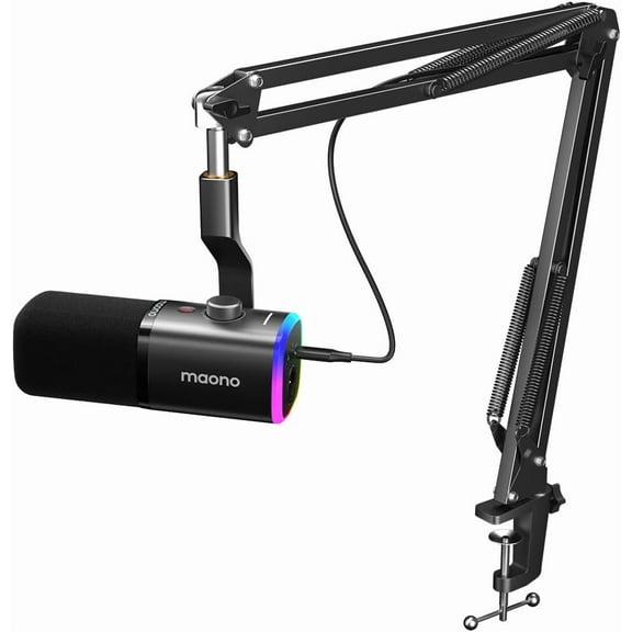 Professional USB Condenser Microphone Kit with Adjustable Boom Arm & RGB Lighting Plug-and-Play Streaming Mic for Gaming, Podcasting, Voiceover & Live Broadcasting Includes Shock Mount,Black