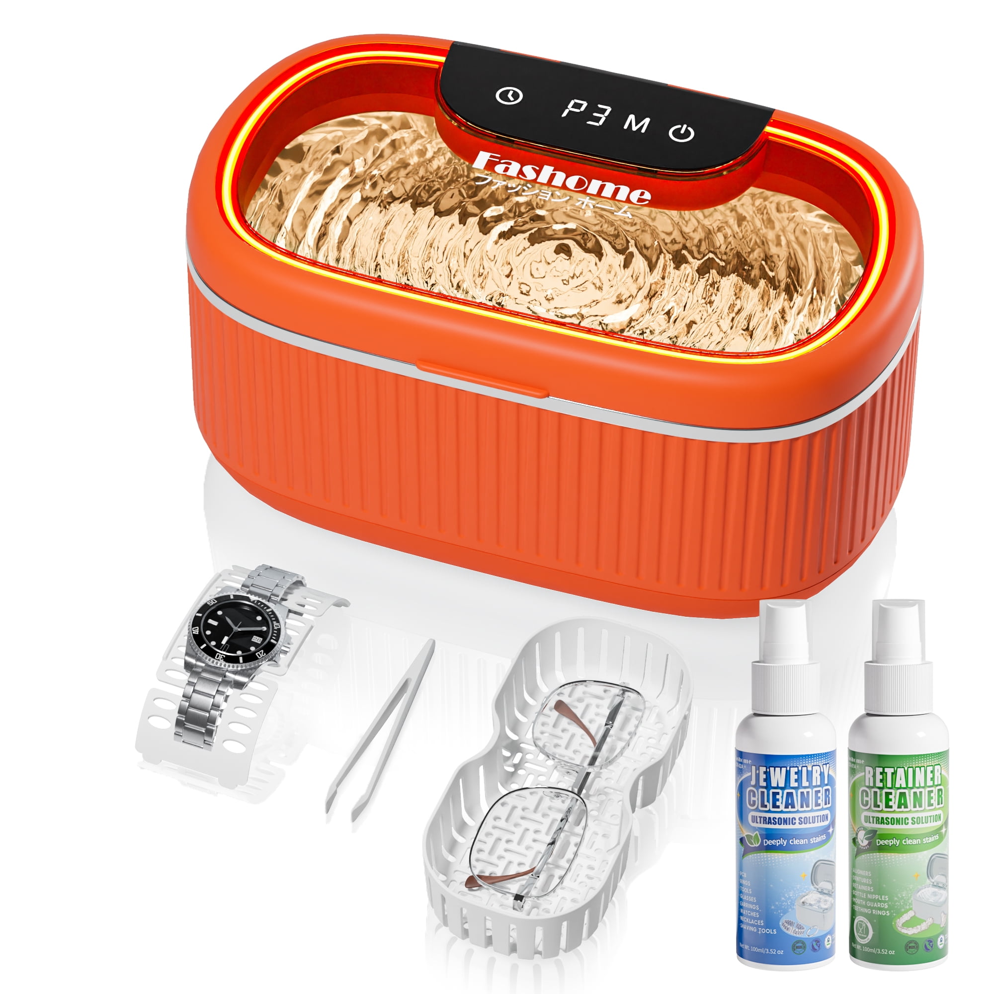 Professional Ultrasonic Cleaner with 200ML Solution, 45KHz 20oz Jewelry Cleaner Ultrasonic Machine with Basket Watch Stand for Rings, Necklaces, Eyeglasses, Dentures, Retainers