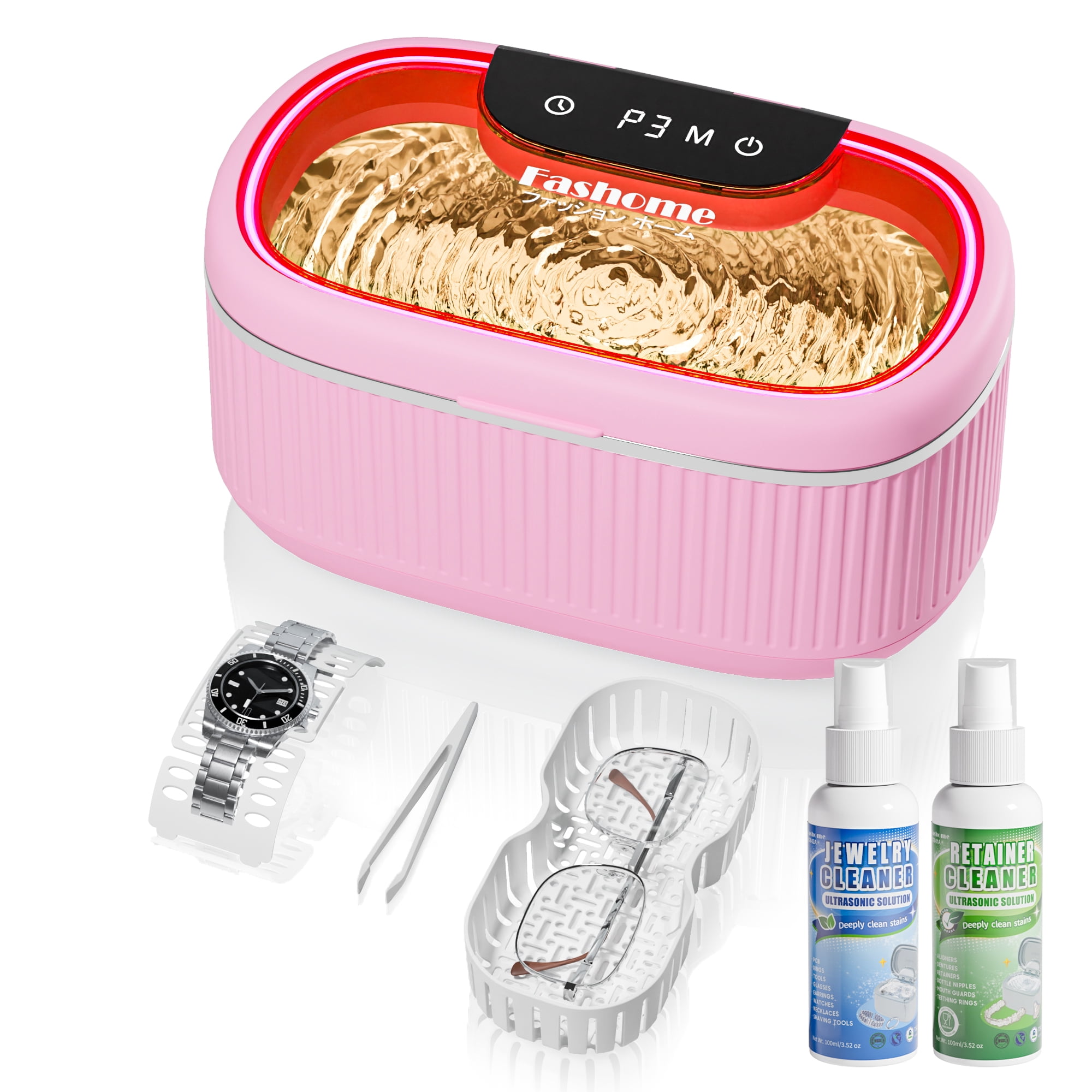 Professional Ultrasonic Cleaner with 200ML Solution, 45KHz 20oz Jewelry Cleaner Ultrasonic Machine with Basket Watch Stand for Rings, Necklaces, Eyeglasses, Dentures, Retainers