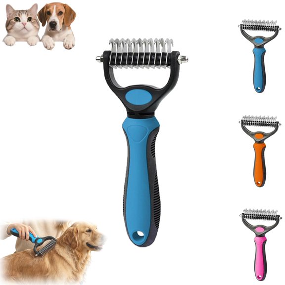 Professional Undercoat Rake for Dogs & Cats – Dematting Comb with Rounded Teeth for Painless Knot Removal, Heavy Duty Shedding Control Grooming Tool for Long Thick Fur