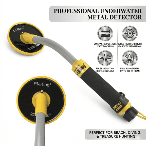 Professional Underwater Metal Detector, 100FT Waterproof Pinpointer with Pulse Induction Technology, High Sensitivity Gold Finder for Diving, Beach & Treasure Hunting