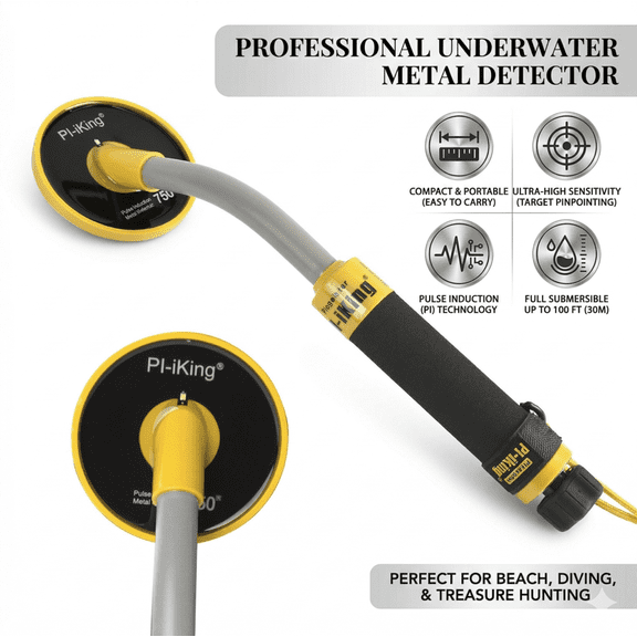 Professional Underwater Metal Detector, 100FT Waterproof Pinpointer with Pulse Induction Technology, High Sensitivity Gold Finder for Diving, Beach & Treasure Hunting