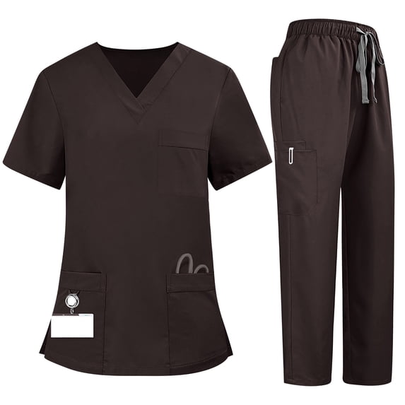 Professional Unisex Medical Scrub Set Comfortable V-Neck Top and Elastic Waist Pants with Pockets, Purple