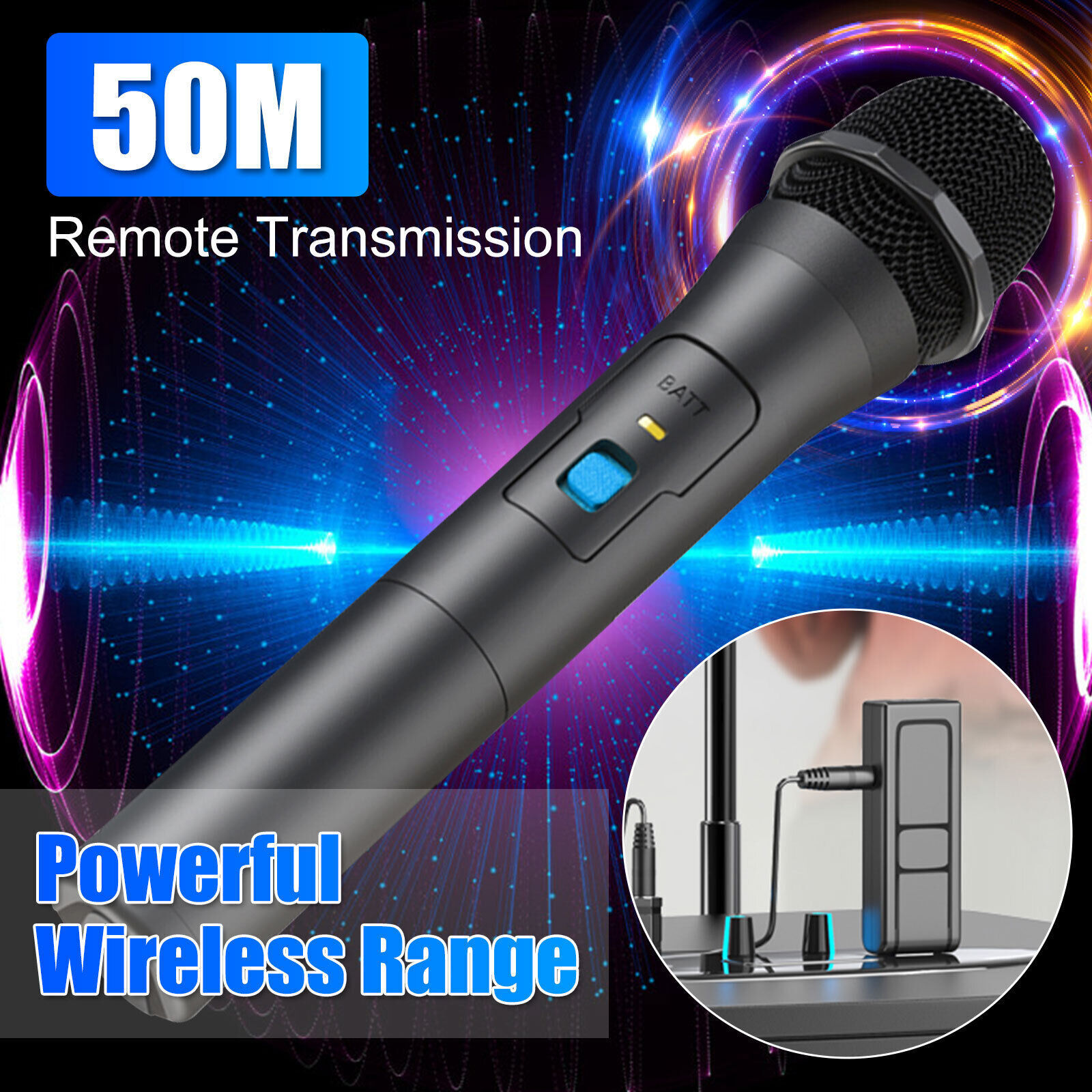 Professional VHF Wireless Microphone Handheld Karaoke Mic System w/USB