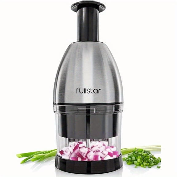 Professional Vegetable And Onion Chopper, Food Slicer, And Veggie Cutter with a Container, Featuring a Hand-Operated Dicer in Silver.