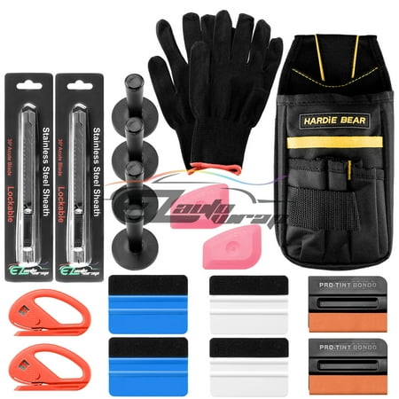 Professional Vinyl Wrap Window Tint Film Application Tool Kit Scratch Free Felt Squeegees Lil Chizlers Gloves Tool Bag Snitty Cutter 30 Degree Razor Magnets TK09