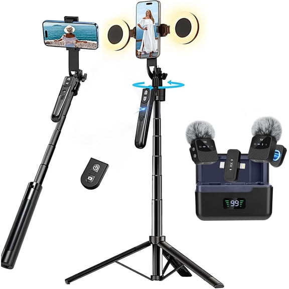 Professional Vlogging Kit for iPhone/Android, 70Auto Face Tracking Tripod for iPhone with Light, 25H Battery Life Wireless Microphones,Content Creator Kit for TikTok/YouTube Starter