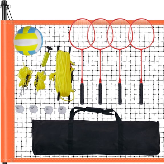 Professional Volleyball&Badminton Combo Set with Adjustable Net, Steel Poles, Pump, and Carry Bag for Easy Backyard, Beach, or Lawn Setup