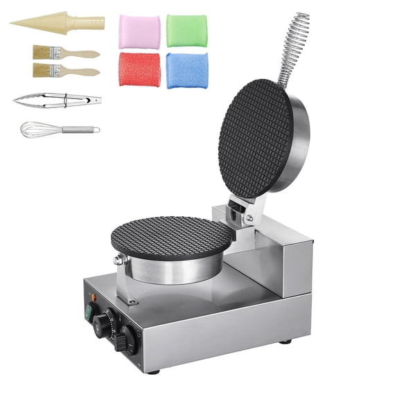 Commercial 1230W Electric Ice Cream Cone Maker Waffle Cone Machine with Non-Stick Stainless Steel Mold Temperature Time Control Handle for Restaurant